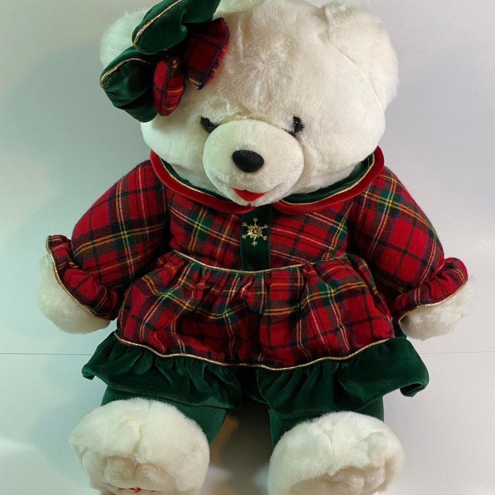 Vintage 1999 16" Snowflake White Christmas Teddy Bear Plush Stuffed Animal, Girl